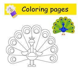 Coloring books. Illustration for children education. Cartoon peacock.