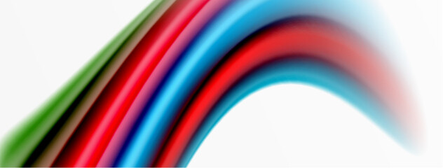 Rainbow color silk blurred wavy line background on white, luxuriously vibrant visually captivating backdrop. Stunning blend of colors reminiscent of rainbow, silky and gracefully blurred wavy pattern