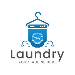 laundry logo in shades of blue and white, with bubbles for washing clothes, simple logo, creative logo