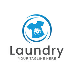 laundry logo in shades of blue and white, with bubbles for washing clothes, simple logo, creative logo