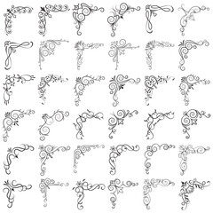 Vector illustration of decorative corner frame set. Set Hand Draw of Corners Different Shapes Flower Decoration Vector Design Doodle Sketch Style For Wedding And Banner. 