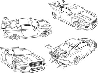 Vector sketch illustration of a fully modified racing sports car design