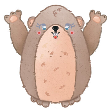 Cute groundhog cartoon set, in watercolor painting style to hand draw.