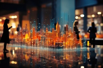 An abstract background image presents a 3D visualization of a city block, forming a visually engaging and geometrically intricate composition. Photorealistic illustration