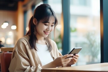 Digital Delight Tech Savvy Cafe Moment Teenager Engrossed in Smartphone Joy in the Cafe
