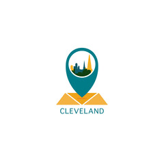 USA Cleveland city map pin point geolocation modern skyline pointer vector logo icon isolated illustration. US Ohio state pointer emblem with landmarks and building silhouettes
