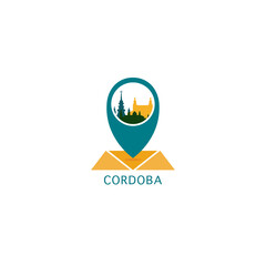 Cordoba city map pin point geolocation modern skyline vector logo icon isolated illustration. Argentina pointer emblem with landmarks and building silhouettes