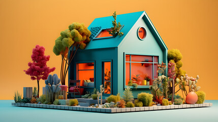 illustration of a tiny turquoise house model