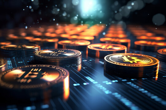 Bitcoin on Digital Interface with Glowing Circuit Lines