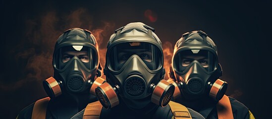 Firefighters' protective masks for situations with gas or fire.