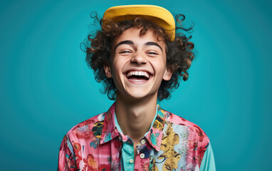 happy smiling Artist on solid color background