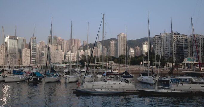 Boats And Yachts In The Central Bay Of Hong Kong, Urban Landscape