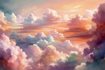 Soft pastel clouds gently drifting across a serene and dreamlike sky.  