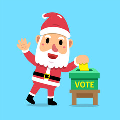 Cartoon santa claus putting voting paper in the ballot box for design.