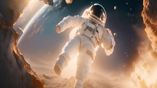 Astronaut in space. Seamless loop, Digitally generated AI video