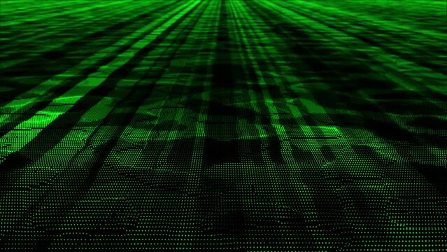 Green color digital data flow particles cyber technology futuristic background, sci-fi digital particles background