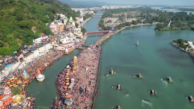 Har Ki Pauri Haridwar Uttarakhand India Aerial Video