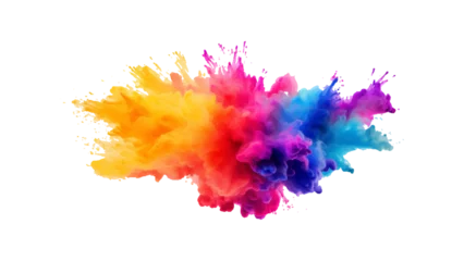 Deurstickers colorful vibrant rainbow Holi paint color powder explosion with bright colors isolated white background.   © Towhidul