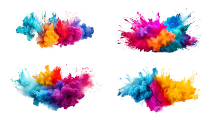 colorful vibrant rainbow Holi paint color powder explosion with bright colors isolated white background.	
