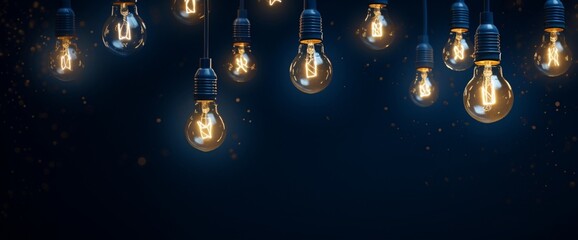 Light bulbs on dark blue background - obrazy, fototapety, plakaty
