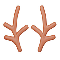 Reindeer antler  3D ,Christmas festive elements for design. Holiday Decoration . Realistic 3d object in cartoon style. 3D illustration isolated on transparent background.