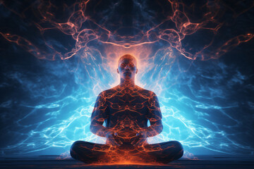 A person surrounded by flowing energy while meditating