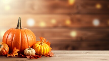 Autumn pumpkin on wooden table thanksgiving holiday