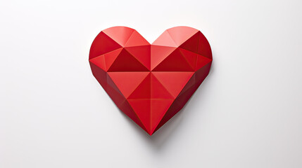  A geometric red heart casts a poetic letter shadow play against a stark white backdrop, embodying modern love.