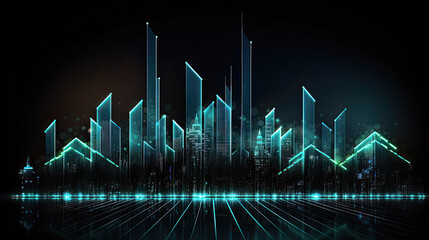 Naklejka premium a hologram of city skyline with neon lights and lines