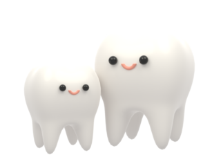 微笑んで寄り添うかわいい歯の親子のキャラクター（PNG切り抜き）