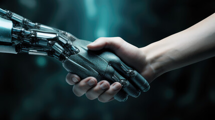 a close up of a person holding a robot hand