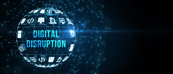 Digital disruption transformation innovation technology business internet concept. 3d illustration