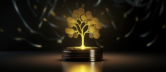 Binance Coin (BNB) symbol shines from a dark background, representing currency growth concept.