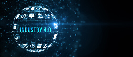 Industry 4.0 Cloud computing, physical systems, IOT, cognitive computing industry. 3d illustration