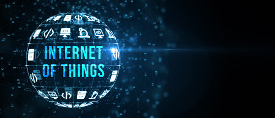 Internet of things - IOT concept. Businessman offer IOT products and solutions. 3d illustration