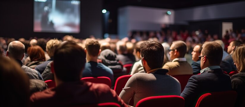 Rear view of unidentified people present in the conference hall. Business and entrepreneurship event concept