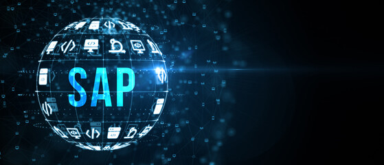 SAP System Software Automation concept on virtual screen data center. Business, modern technology, internet and networking concept. 3d illustration