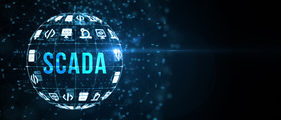 System Supervisory Control And Data Acquisition technology concept. SCADA. 3d illustration