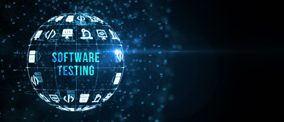 Inscription SOFTWARE TESTING on the virtual display. Business, modern technology, internet and networking concept. 3d illustration