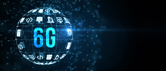 The concept of 6G network, high-speed mobile Internet, new generation networks. Business, modern technology, internet and networking concept. 3d illustration