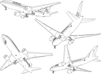 Vector sketch illustration of commercial private airplane design with many passengers