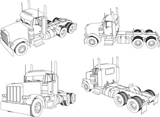 Vector sketch illustration of container trailer truck car design