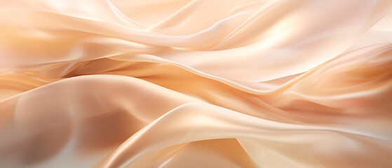 Peach Fuzz Soft peach fabric folds texture. Peach Fuzz 2024 color.Peach fuzzy color silk waves, soft peach fabric texture, Fashion and luxury textile design. Suitable for backdrop, banner, wallpaper.