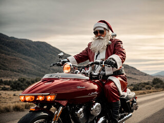 Fototapeta na wymiar santa riding a cool bike