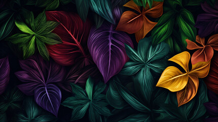 Fototapeta na wymiar Tropical leaves colorful flower