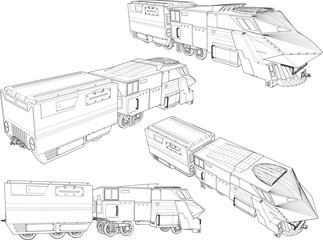Vector sketch illustration of future modern locomotive train tram transportation equipment design