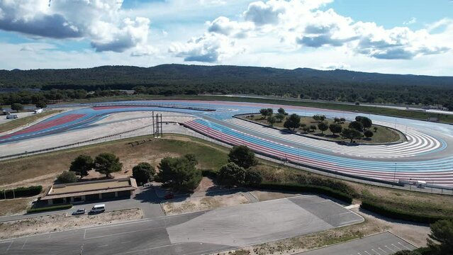 F3 and F4 Training At Circuit Paul Ricard In Var, France. aerial pan left