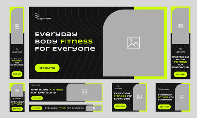 Customizable vector minimal fitness web set banner design for social media post, body building training banner design, fully editable vector eps 10 file format