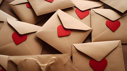 Craft envelopes with red heart. Romantic love letters