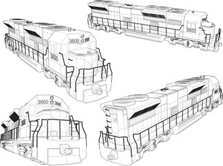 Vector sketch illustration of industrial locomotive train transportation equipment design